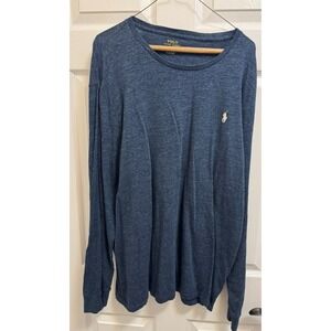 POLO RALPH‎ LAUREN CREW T-SHIRT 2XL NAVY BLUE LONG SLEEVE White PONY